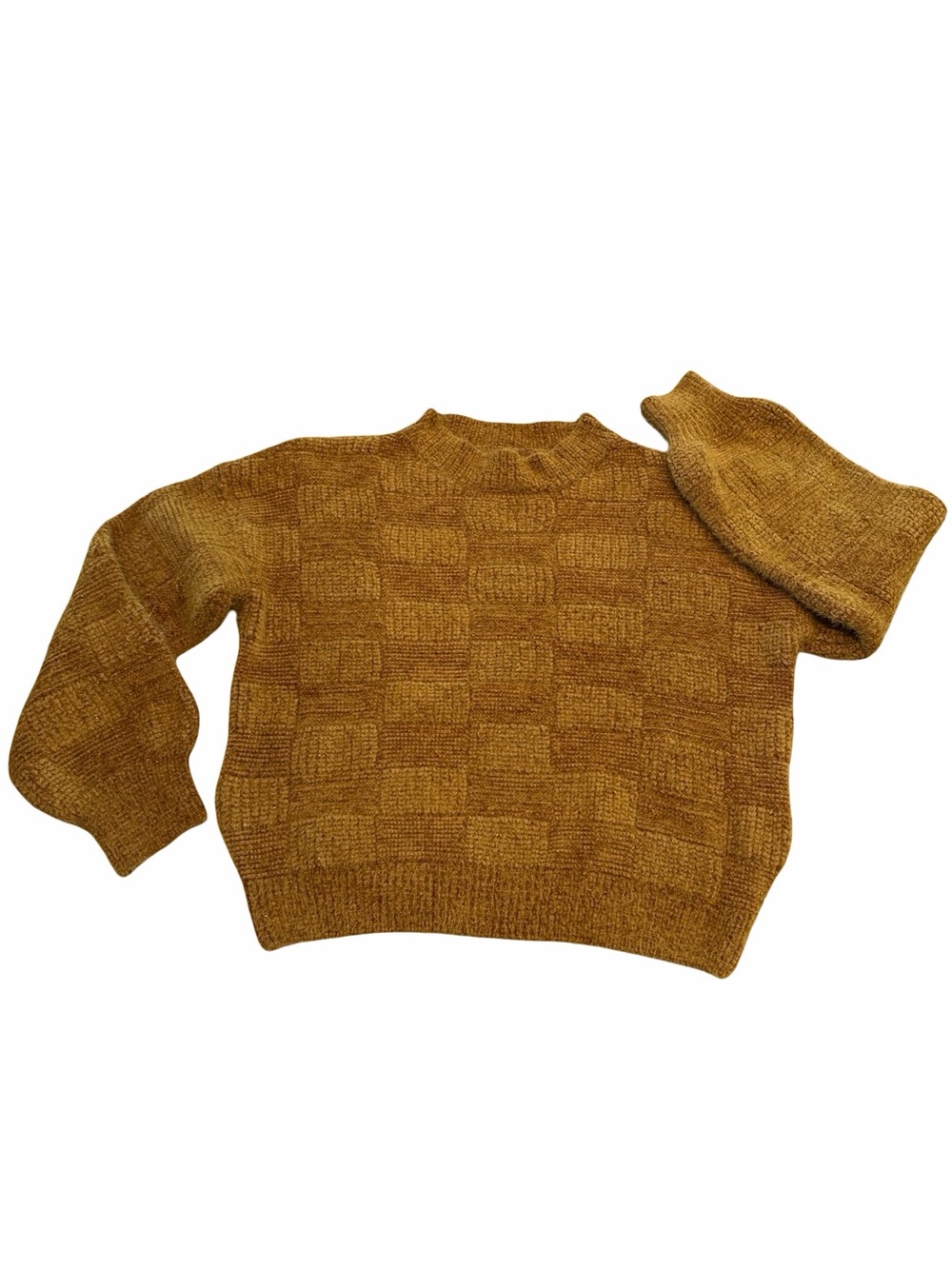 COTTAGECORE Cozy Chunky Mustard Hand-Knit Sweater, Size S